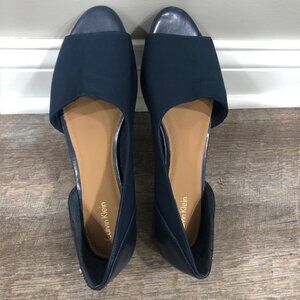 Calvin Klein Women's Dark Blue Open-Toe Flats Size 10 – Chic & Comfortab…
